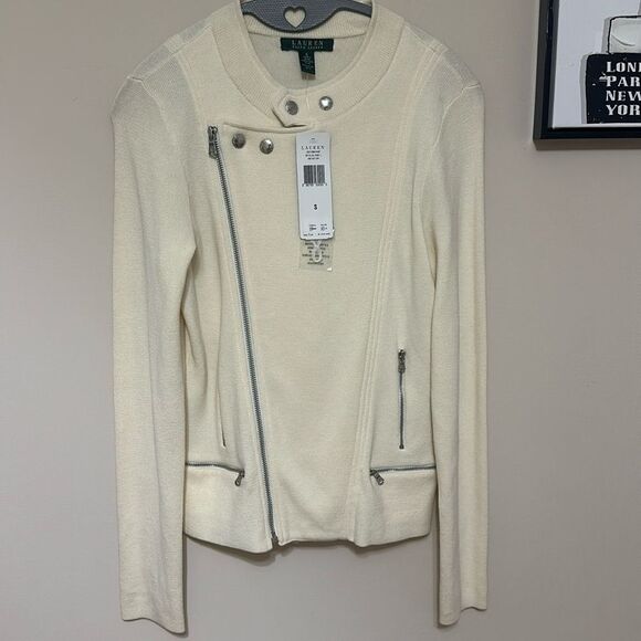 NWT Lauren Ralph Lauren Slant Zip Sweater Jacket - Picture 1 of 6